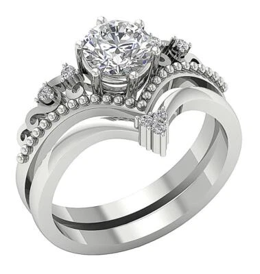 VS F 1.15Carat Lab Grown Diamond Bridal Wedding Ring Set 10K White Gold 13.95mm - Image 1 of 4