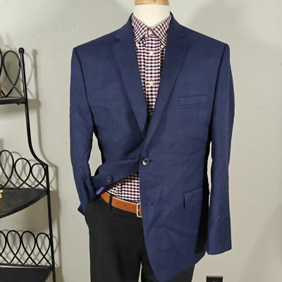 Abrigo Blazer Deportivo Perry Ellis Para Hombre Dos Botones Azul Marino Lana Poli Calce Ajustado 46L Foto 1 de 4