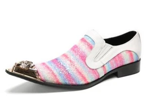 Mocassini da uomo moda britannica punta a punta decorazione in metallo lucidi paillettes scarpe in pelle - Foto 1 di 8