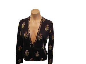 GIAMBATTISTA VALLI Black Floral Cashmere & Silk Top with Long Sleeves - Size 42 - Picture 1 of 8