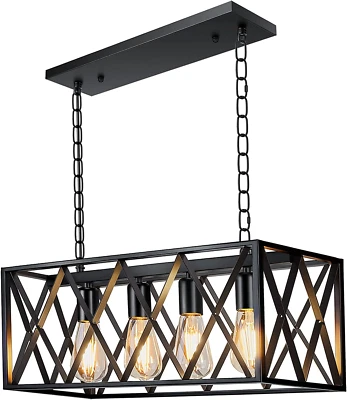 Iluminación Colgante Isla Cocina Industrial, Rectangular Vintage Rústica 4 Luces H Foto 1 de 4