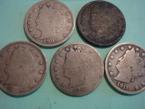 Lot of 5 Liberty V Nickel album fillers 1906 1907 1908 1910 1911 Cover