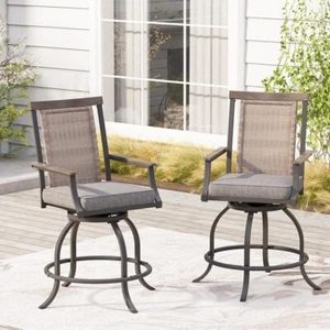 Swivel Patio Bar Stools Set of 2 Height Chairs Outdoor Armrest Chair w/ Cushion - Picture 1 of 8