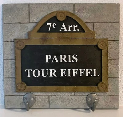 Placa de pared Torre Eiffel de París con ganchos /7e Arr. Estilo letrero de calle/resina pesada Foto 1 de 4