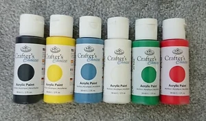 6 x Acrylic Paint Bottles Set 59ml - Red, Blue, Yellow, Green, Black, White - Bild 1 von 1