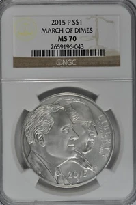 2015 P March of Dimes Uncirculated Silver Dollar NGC MS70 Brown Label - Picture 1 of 2