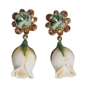 DOLCE & GABBANA Ohrringe Messing weiß Blume Blüte Kristall Clip baumelnd 560usd - Bild 1 von 6