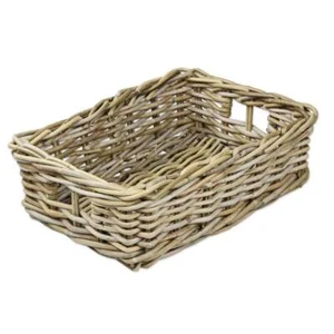 Grey & Buff Rattan Storage Baskets Rectangular Wicker Empty Hamper Display Tray - Picture 1 of 12