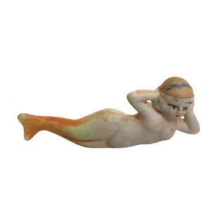 Vintage japanische Akt badende Meerjungfrau Figur - handbemalt orange Flosse, 3,5" - Bild 1 von 7