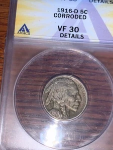 1916- D Buffalo Nickel, ANACS VF-30 DETAILS - Picture 1 of 3