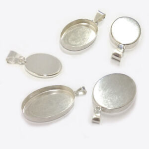 2pcs x Oval 925 Sterling silver Bail Bezel Cup for Pendant Setting