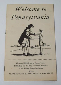 Welcome to Pennsylvania Cartoon Highlights of PA for 1950 Boy Scout Jamboree - Picture 1 of 5