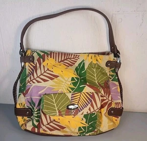Relic Schultertasche Tropical Leaf Kunstleder Riemen geflochtener Besatz Sommer Handtasche - Bild 1 von 9