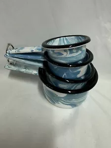Blue & White Marbled Splatter Enamelware Nesting Measuring Cups ~ New ~ T-81 - Picture 1 of 3