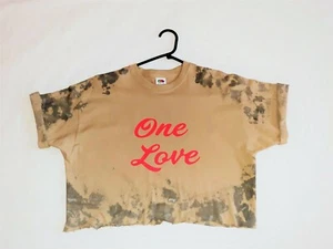 Womens Ladies T-shirts bleach dye  festival Fashion One Love crop top T-shirt - Picture 1 of 2