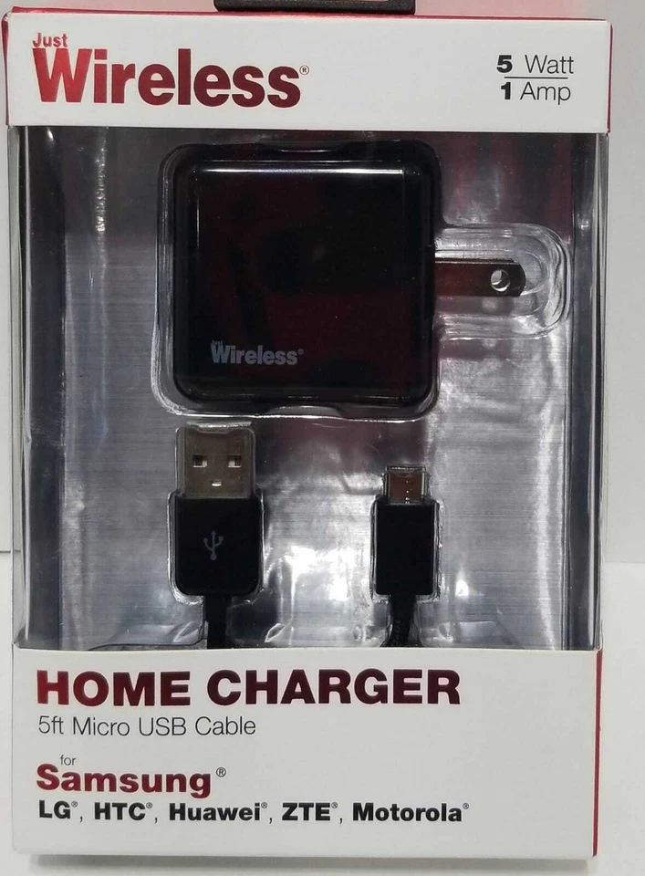 Just Wireless 5 Watt 1 Amp USB Home Charger 5ft Cable