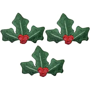 Small Christmas Holly Applique Patch - Red Berries 1.75" (3-Pack, Iron on) - Picture 1 of 1