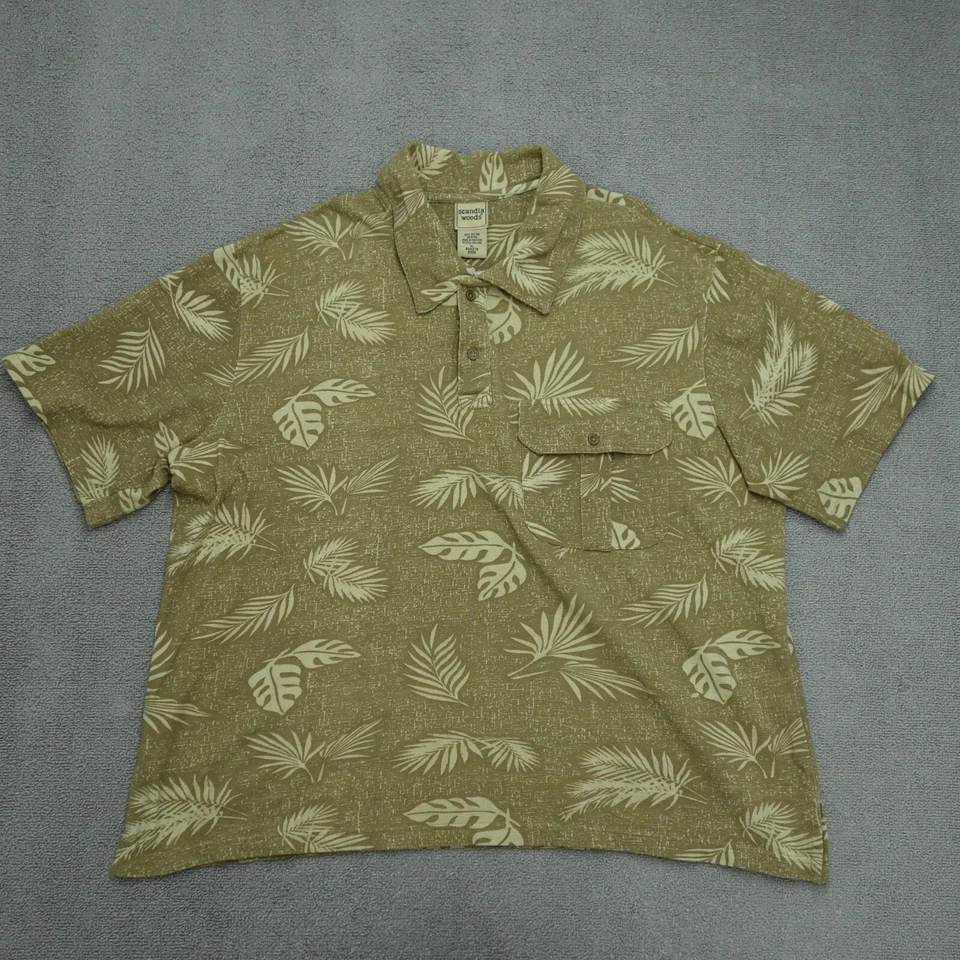 Camisa Polo Scandia Woods Hombre Talla XL Beige Hawaiana Floral Manga Corta Cuello Foto 1 de 4