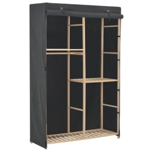 Double Fabric Wardrobe Wooden Frame Shelves Hanging Rail Grey Storage Closet UK - Picture 1 of 7