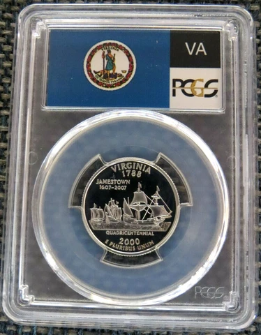 2000-S 25c Virginia SILVER State Flag Quarter Proof Coin PCGS PR70DCAM Cover