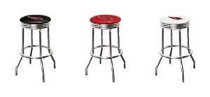 Bar Stool 24" Tall NFL Logo Retro Chrome Finish Swivel Seat Sports Man Cave Game - Picture 1 of 44