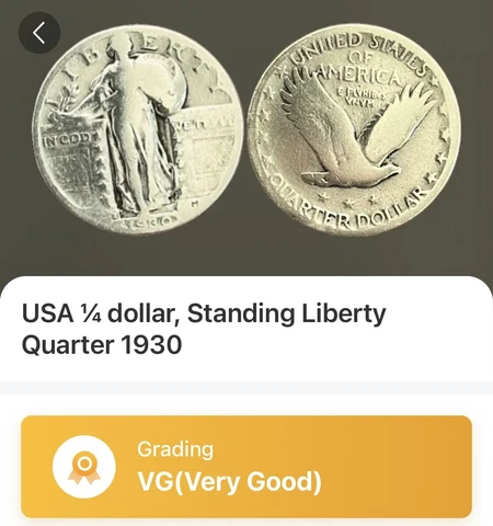 1930 S Standing Liberty Silver Quarter, US 25c, Circulated, Very Good Condition Cover