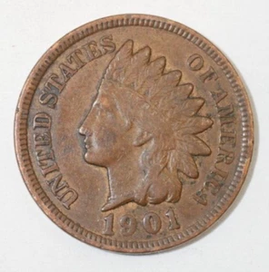 1901 Indian Head Penny, coin is a Very Fine small cent (8+ items ship for free) - Picture 1 of 2