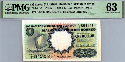 Malaya 1 Dollar 1959 PMG 63 CHOICE UNC Pick # 8A - Image 1 of 3