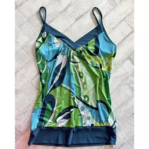 Vibrant Retro Y2K Body Central Geometric Print Top Green Blue Made in USA No Sz - Picture 1 of 6