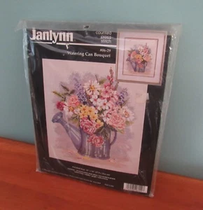 JANLYNN SPRING WATERING CAN BOUQUET COUNTED CROSS STITCH KIT #06-29 NEW - Picture 1 of 2