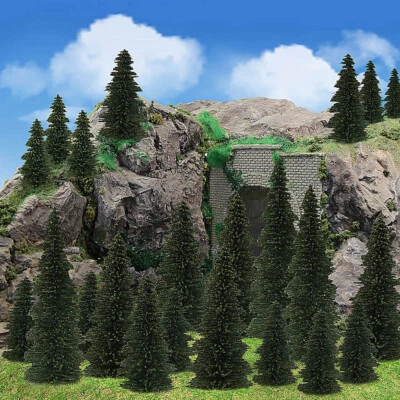 40 Stück Spur H0 0 N Miniatur Landschaft Modell Kiefer Tiefgrüne Modellbahn Deko - Bild 1 von 4