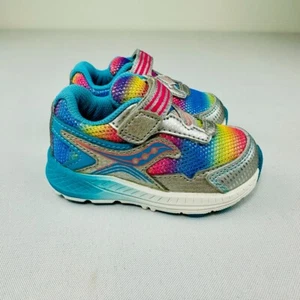 Saucony Girl's Ride 10 Jr Running Shoes Size 4 Extra Wide Toddler Silver Multi - Picture 1 of 8