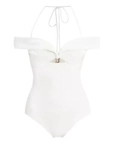 Zimmermann Lexi Fuera del Hombro Una Pieza | Blanco/Marfil, Alambre-Cuello en V, Deshuesado, Forrado - Imagen 1 de 5
