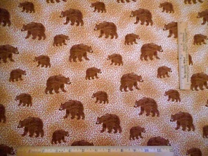 Animal Fabric 1 1/4 Yard Brown Bears on Rust Country Place Benartex Cotton Vtg - Picture 1 of 2
