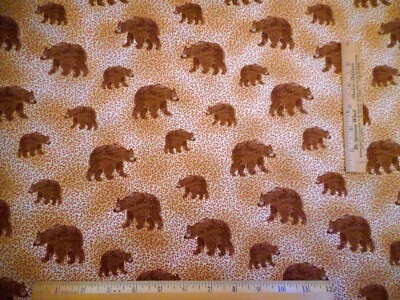 Animal Fabric 1 1/4 Yard Brown Bears on Rust Country Place Benartex Cotton Vtg - Image 1 of 2