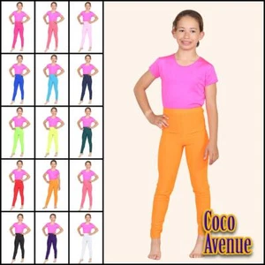 Girls Dance Leggings Gymnastics Microfibre Pants Kids Plain Full Length Trousers - Picture 1 of 85