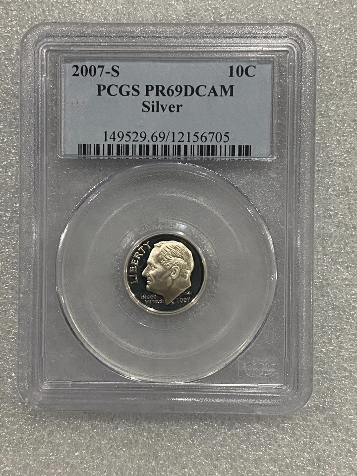 2007 S Silver Proof Roosevelt Dime PCGS PR69 DCAM - Image 1 of 2