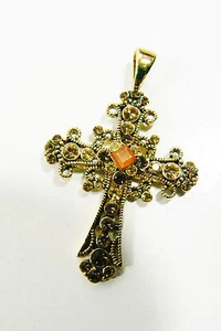 Beautiful Fashion Gold Tone Filigree Topaz Crystal Cross Pendant - Picture 1 of 8