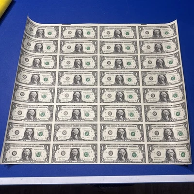 $1 One Dollar Bills Uncut Currency Sheet of 32 Notes - 2003 - Image 1 of 4