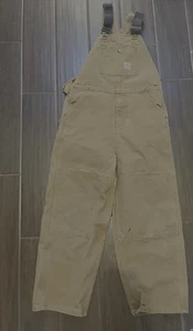 Carhartt Duck Bib Overalls Brown Canvas Double Knee Youth Boys Size 12 - Picture 1 of 7