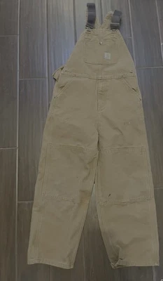 Carhartt Duck Bib Overalls Brown Canvas Double Knee Youth Boys Size 12 - Image 1 of 4