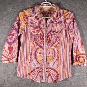 Robert Graham rosa Leinenmischung Paisley Hemd Damen XL Bohemian Retro Disco 70er - Bild 1 von 11
