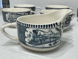 Currier and Ives 8 tazas de café/té caballo y carruaje y 2 cremas tren vintage ☼ - Imagen 1 de 9
