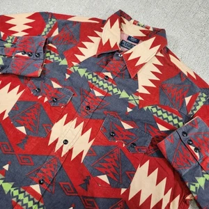 Vintage Ralph Lauren Shirt Men Medium Aztec Pearl Snap Sawtooth Pockets 90s Polo - Picture 1 of 10