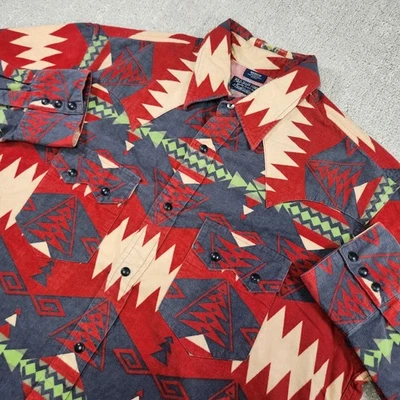 Vintage Ralph Lauren Shirt Men Medium Aztec Pearl Snap Sawtooth Pockets 90s Polo - Image 1 of 4