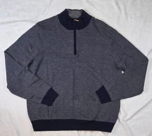 Brooks Brothers Extra Fine 100% Merino Wool 1/4 Zip Sweater Blue/Navy Men LG - Picture 1 of 4