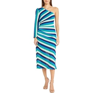 Donna Morgan Womens Blue Crochet Striped Long Maxi Dress 8 BHFO 1132 - Picture 1 of 2