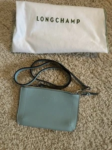 Longchamp Le Foulonne Zip Double Compartment Leather Crossbody Clutch Aqua Blue - Picture 1 of 3