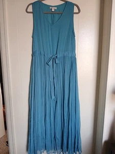 Coldwater Creek Sheer Wonder Dress Aqua Tie Front Sleeveless Summer Size L NICE - Picture 1 of 11