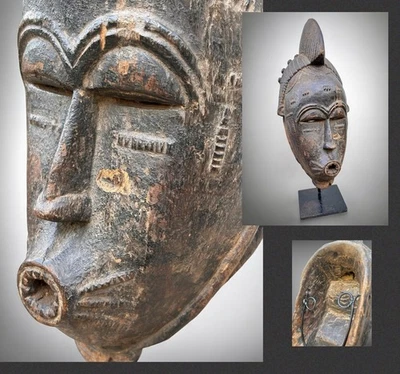 African Art Antique Dance Mask BAOULÉ Old Trunk Tribal Mask Ivory Coast 1950 - Image 1 of 4